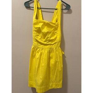 Free People Yellow Cotton Ruched Square Neck Pinafore Dress XS